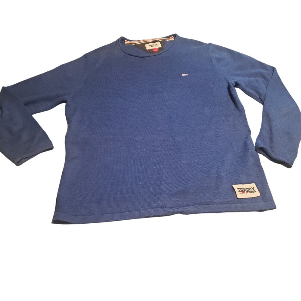 Tommy Jeans Women's M Blue Cotton Rolled Neck Sweater Logo Pullover
